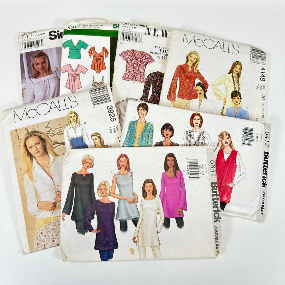 VTG Lot of 7 UNCUT Sewing Patterns Simplicity McCalls‎ Butterick New Look Shirts